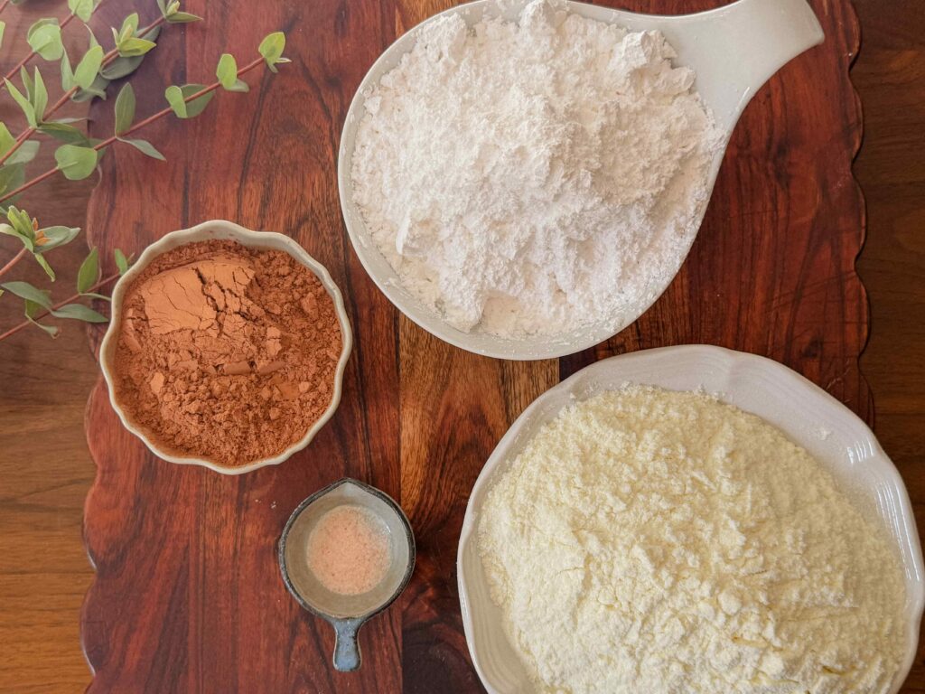 Dry hot cocoa mix made with cocoa and whole milk powder
