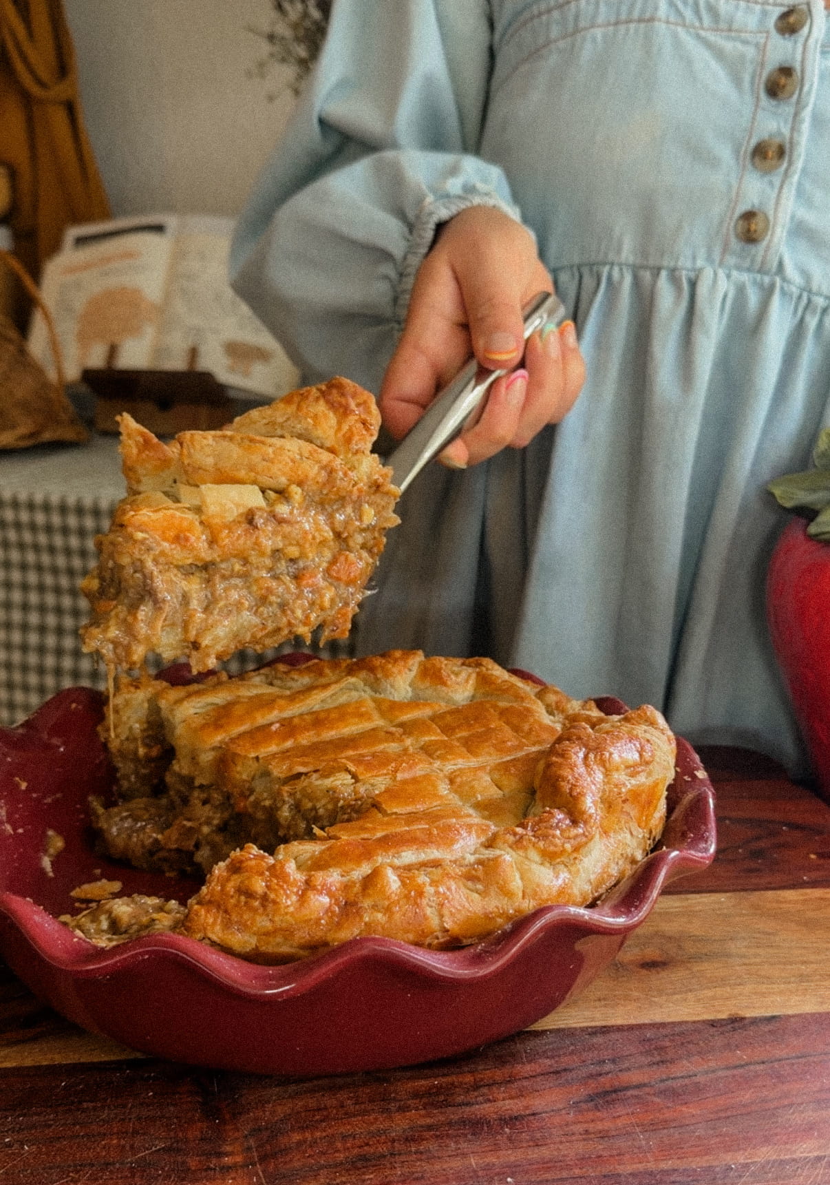 Puff pastry meat pie fresh from the oven