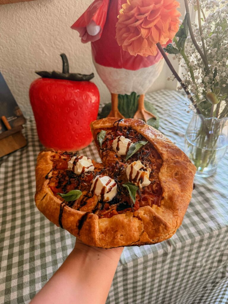 Golden tomato galette fresh from the oven