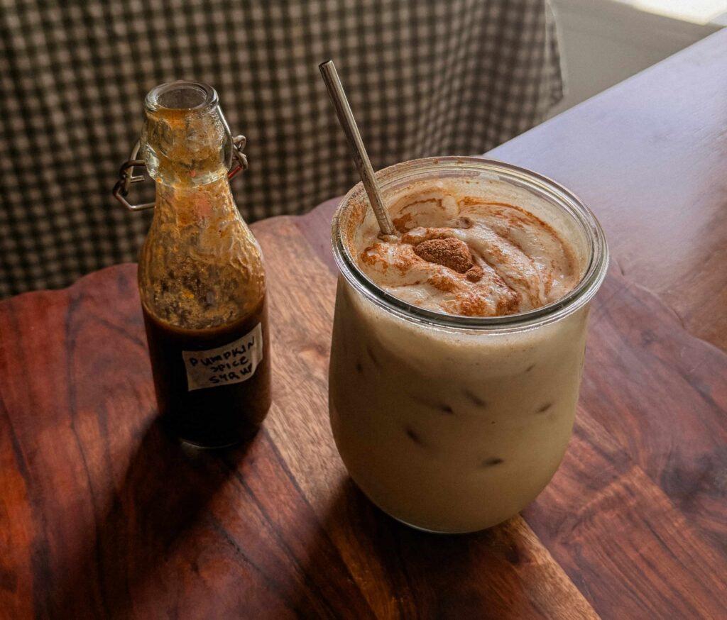 Homemade pumpkin spice latte topped with cinnamon