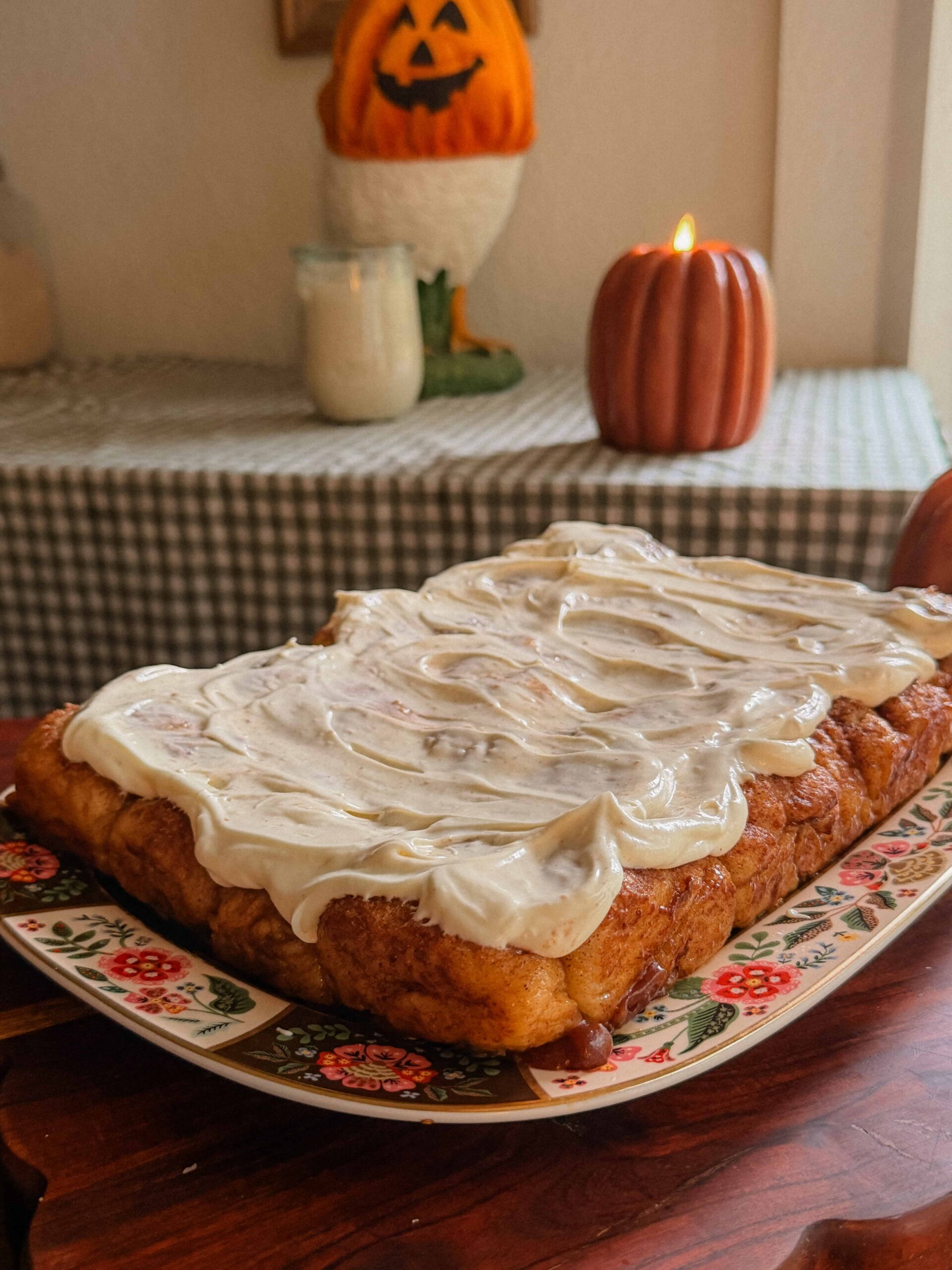 Cinnamon roll sourdough focaccia with cream cheese frosting